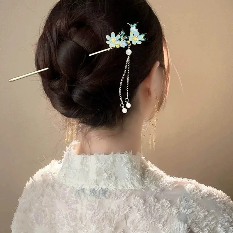 Oude Chinese Stijl Haarstokken Kristal Haarspeld Eetstokjes Voor Vrouwen Parel Hanger Haarsluiting Vorken Oude Hoofddeksel Gift