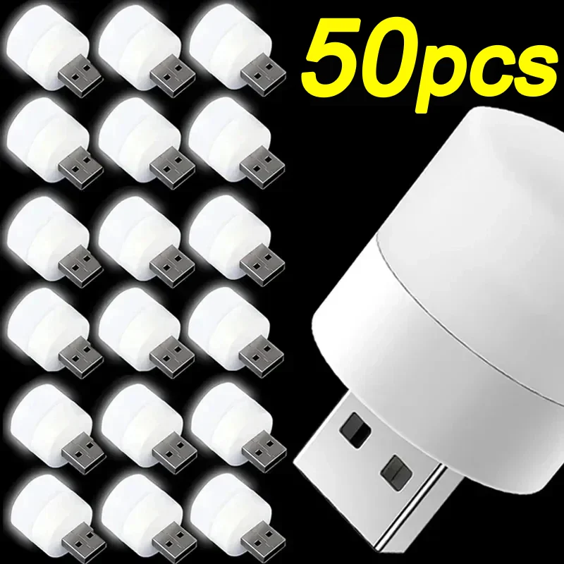 50/1Pcs Mini USB Night Light Warm White Eye Protection Book Reading Light USB Plug Computer Mobile Power Charging LED Night Lamp