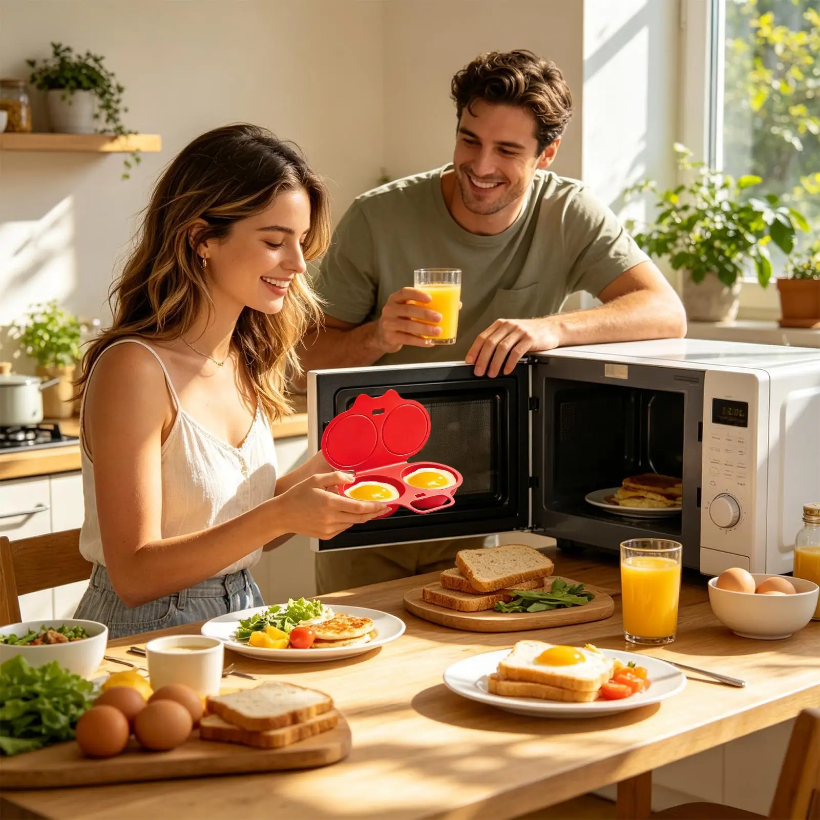 Microwave Egg Poacher Nonstick 2 Cavity Microwavable Quick Boiler Poached Egg Cooker for Cooking Camping Breakfast Sandwiches
