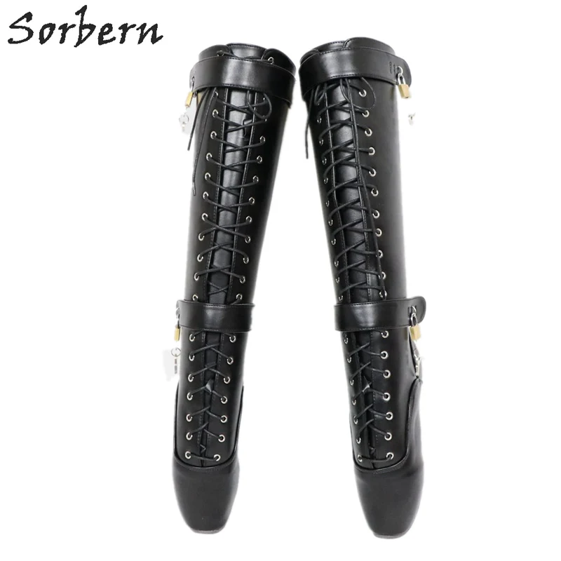 Sorbern Sexy Ballet Heelless Boots Women With Locks Keys Lace Up Front Custom Wide Fit Bdsm Fetish Shoe Lockable Zipper Heelless