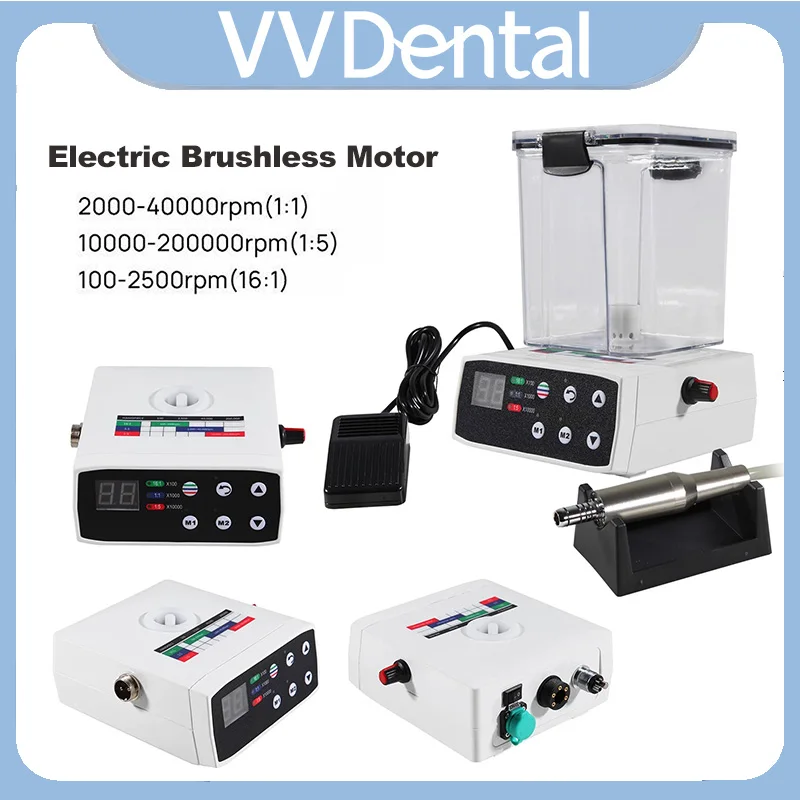 

VVDental Brushless Electric LED Mircomotor with Water Tank Fit 1:1/1:5/16:1 Fiber Optic E-type Contra Angle Handpiece 2/4 Holes