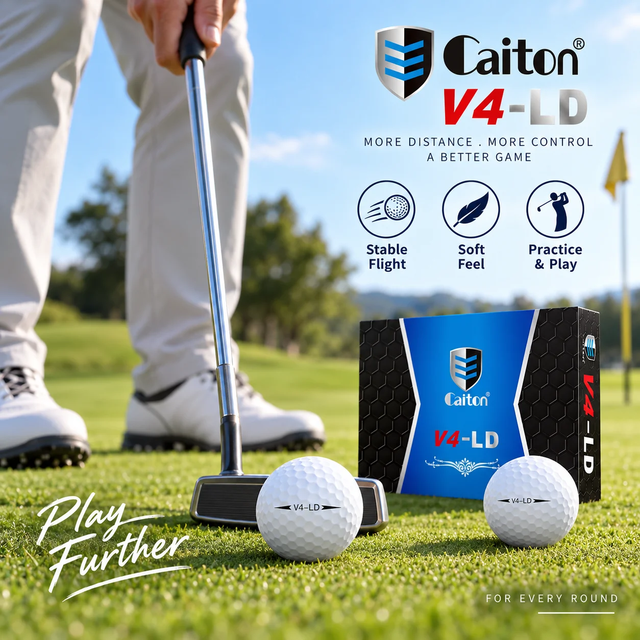 Caiton Pro Golf Balls - 4 Layers, DuPont Surlyn, Adds 30 Yards, Tournament Performance, Great Feel (12/6/3 Pack)