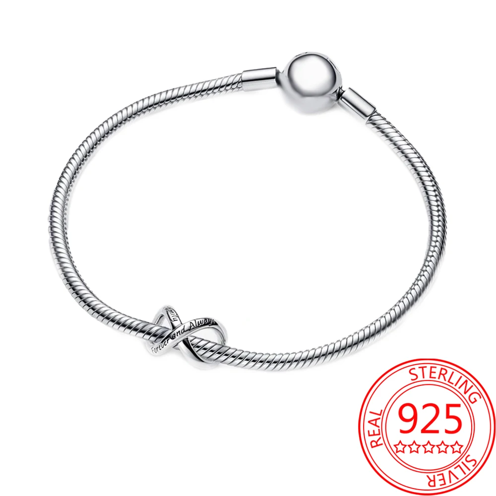 Abalorio de plata de ley 925 para mujer, compatible con pulsera Pandora, collares, joyería para mujer, Forever & Always Infinity