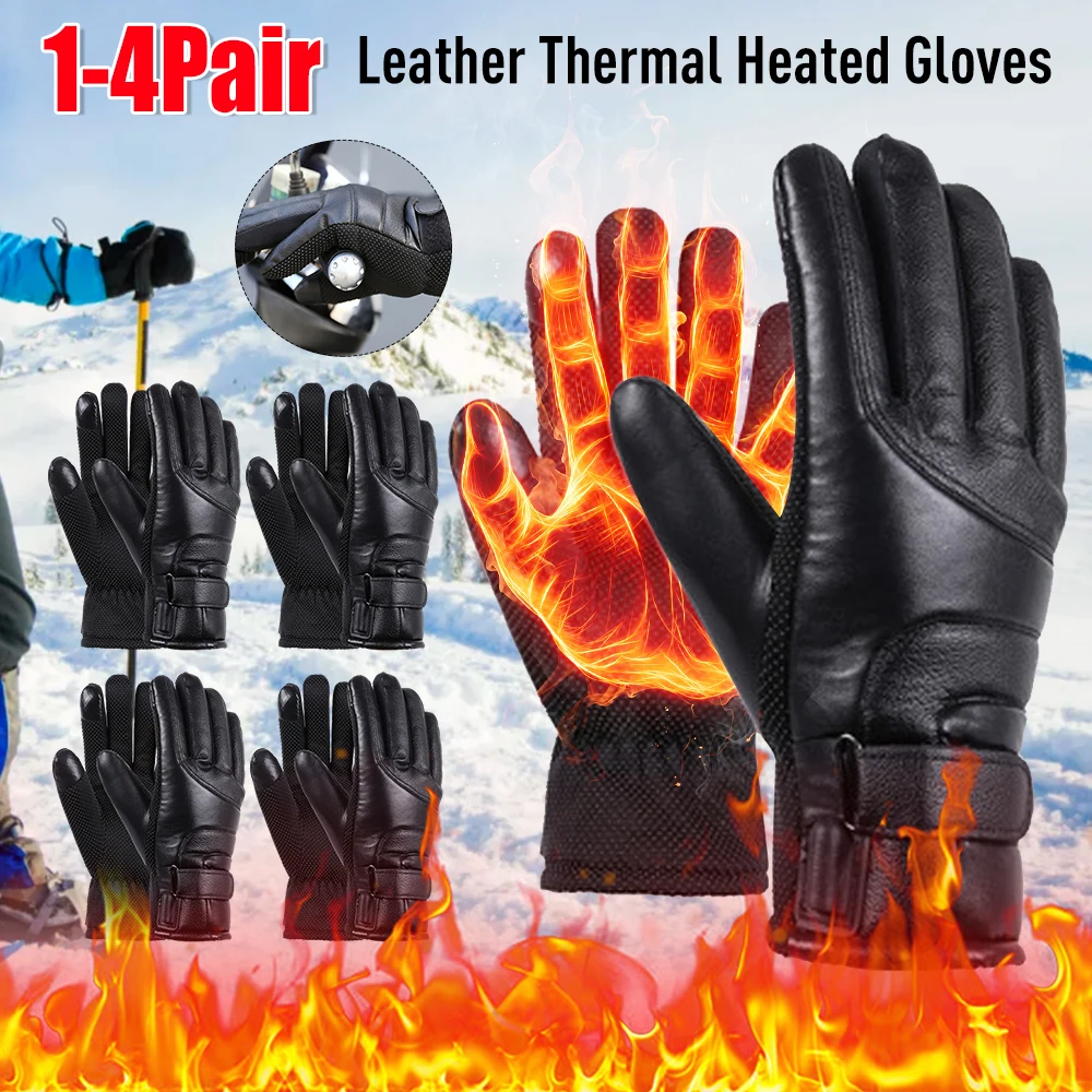

Leather USB Electric Heating Gloves Waterproof Thermal Heated Glove With Touchscreen Soft Hand Warmer For Outdoor Riding Cycling