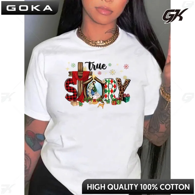 

Cartoon Letter Printed Women's Fashion Trend T-shirt Round Neck Cotton Short Sleeved Simple Casual Loose Sports Ropa Mujer