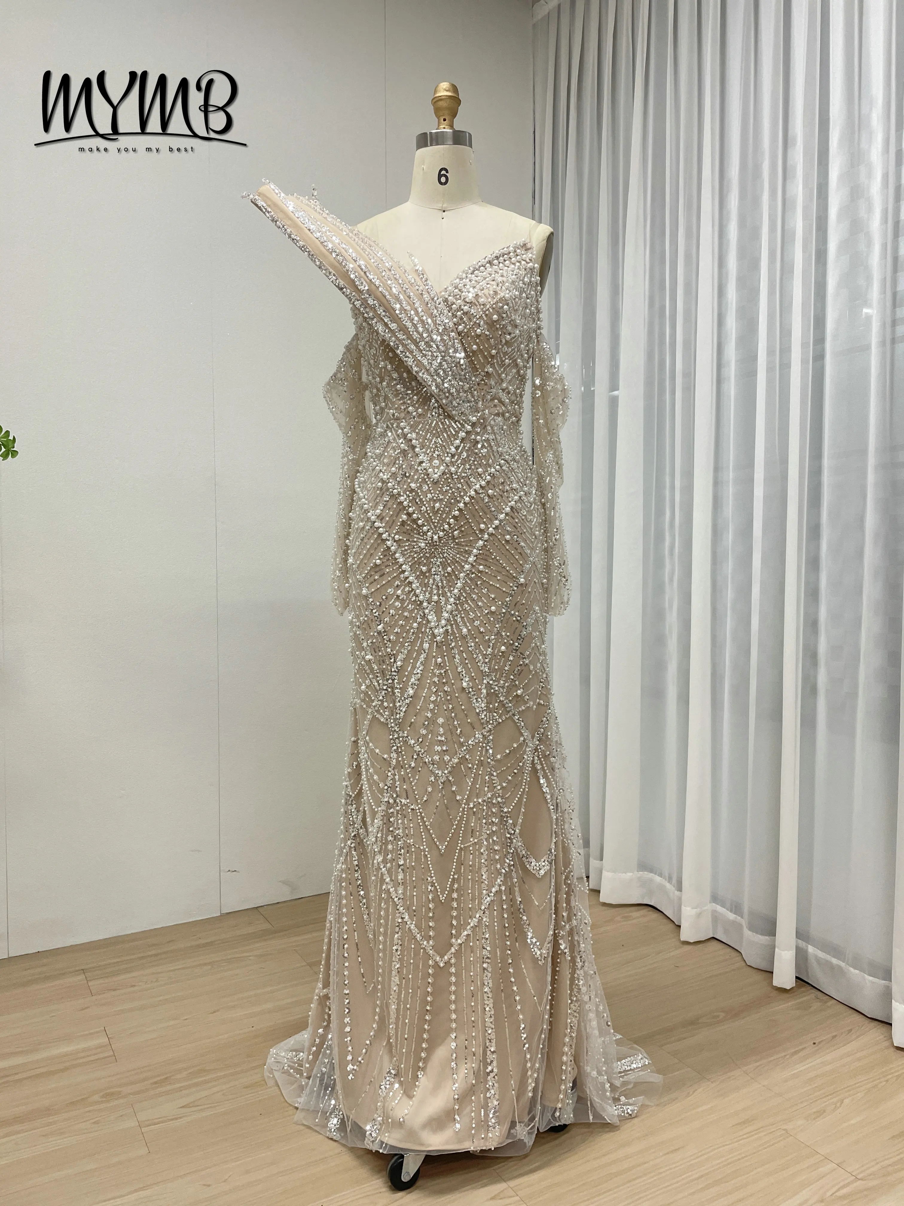 MYMB lumière luxe haut de gamme perle cloutée sirène robe de soirée perlée paillettes Tulle élégant robes de bal pour la soirée MY30139