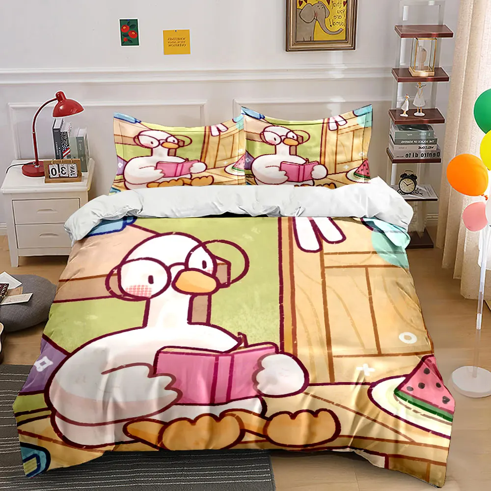 Duck reading a book cartoon Print Bedding Set 1 Duvet Cover 2 Pillowcases for Adult and Children Luxury Gift Full Size
