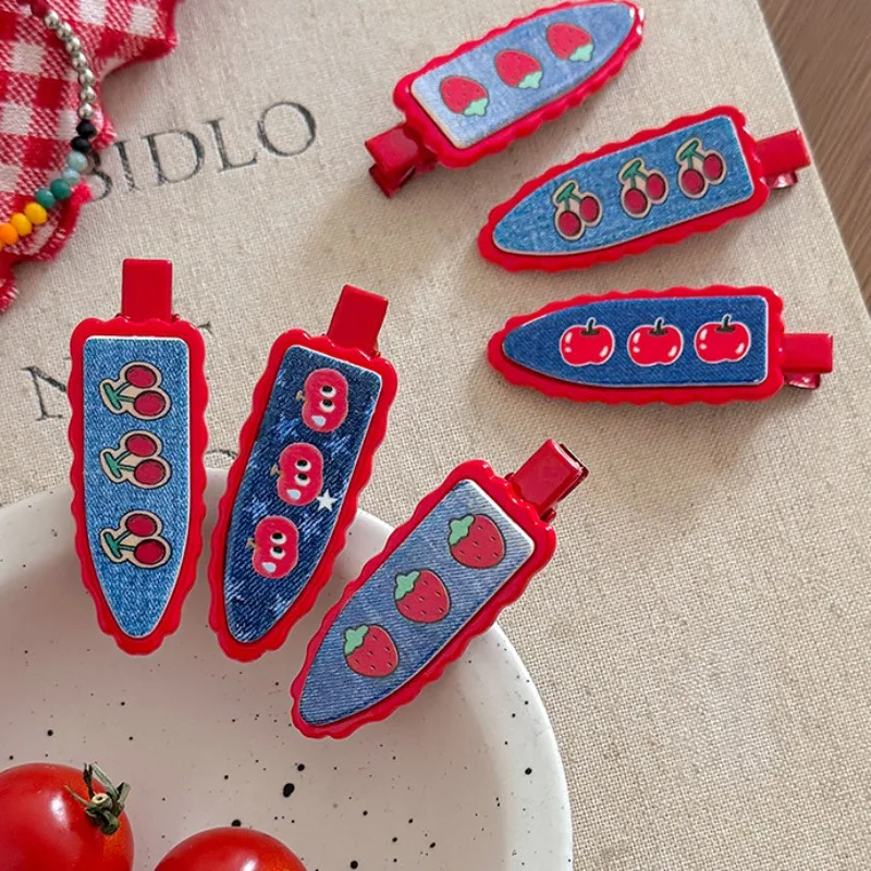 

2 шт., джинсовые бесшовные заколки для волос в стиле ретро, вишневые женские заколки для волос с боковой заколкой, темпераментный зажим в виде утконоса, модный универсальный аксессуар для волос