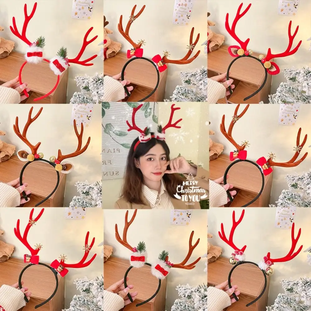

Cosplay Costume Accessories Bell Christmas Headband Plush Ball Bowknot Antlers Headband Flower Santa Elk Hair Hoop Kid