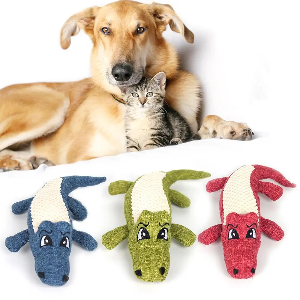 Pet Chew Toys Interactive Cartoon Animal Plush Alligator Shape Dog Sound Toy Gnawing Grinding Teeth Training Supplies