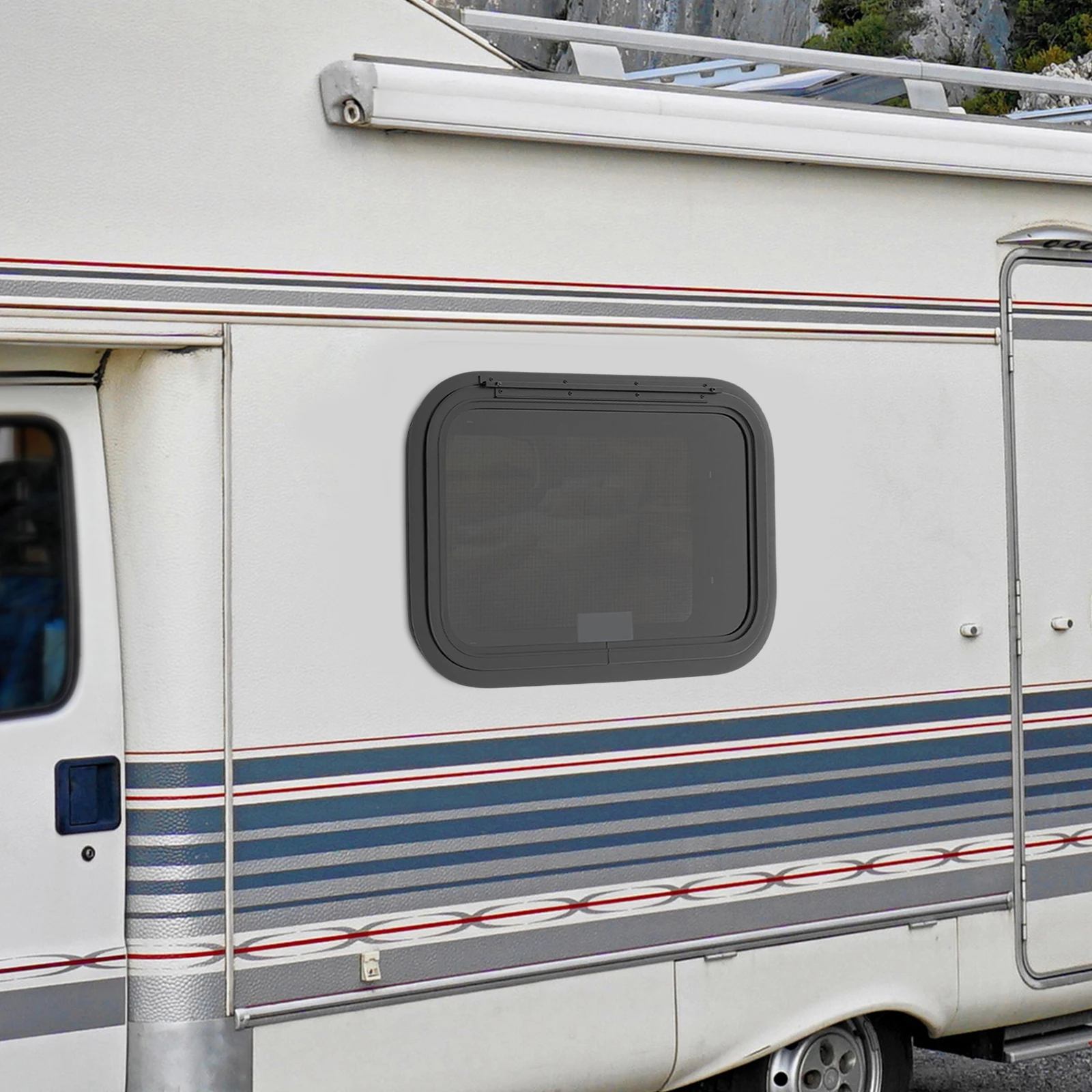 نافذة خروج الطوارئ RV مقاس 22 × 15 بوصة - 30-40 ° زاوية مفتوحة، شاشة وحلقة تقليم، للمركبات الترفيهية/التخييم/المقطورة للهروب في حالات الطوارئ والتهوية #5