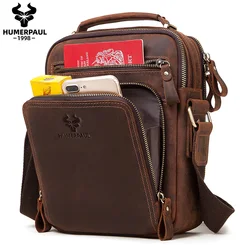 HUMERPAUL Genuine Leather Men's Shoulder Bag Vintage Cross Bags Large Capacity Male Messenger Tote Bag Travel Bolso Hombres