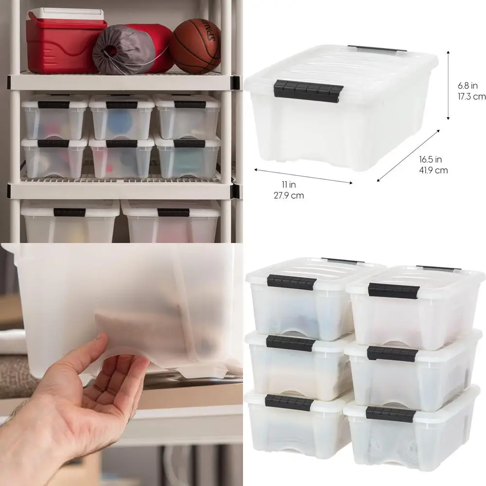 

13-Quart Plastic Storage Boxes with Lids, 6-Pack, BPA-Free, Pearl White, Durable Stackable Organizers