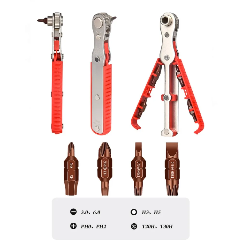 Steel Ratchet Screwdriver Set Elbow Flat Head Wrench Cross Screw Driver Bit Multifunctional Repair Tool