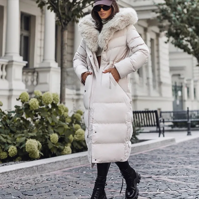 

Зимнее толстое теплое длинное пальто с плюшевым воротником, женское модное хлопковое пальто с завязкой на талии и капюшоном, элегантная классическая офисная одежда