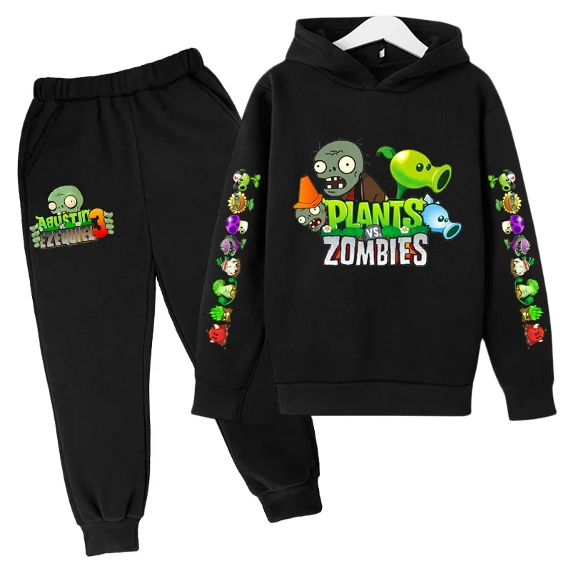 New Cartoon Plants vs. Zombie Clothing Autumn And Winter Children\'S Clothes Long-Sleeved Suit Kids Sportswear Hoodie Costume Set