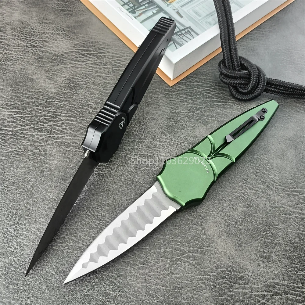 D2 Steel Blade Tactical Assisted Opening Folding Knife Green/Black Aluminum Handle Self Defense Survival Knives with Sheath