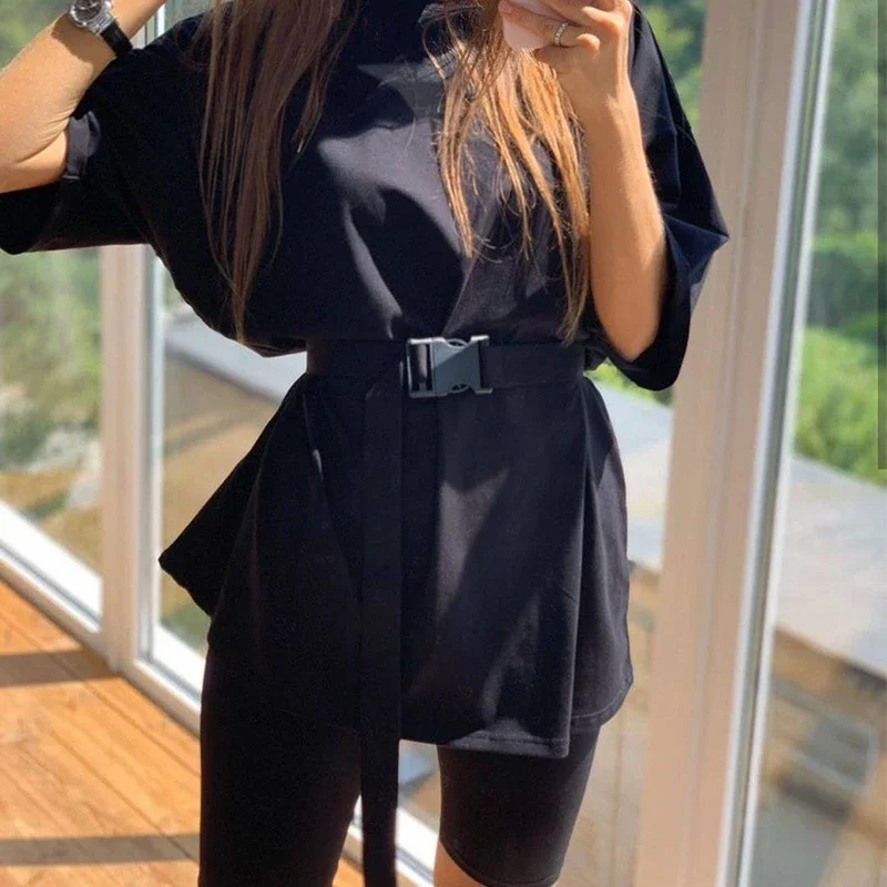 New Spring and Summer Fashion Plus-size T-shirt Shorts Suit Solid Color Oversized Women's Dress Short Leggings Two Piece Sets