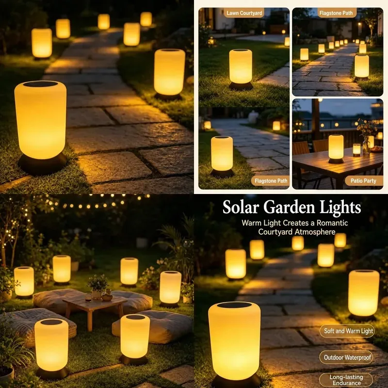 New lawn light outdoor camping atmosphere light, garden courtyard luminous cylindrical solar decorative landscape light