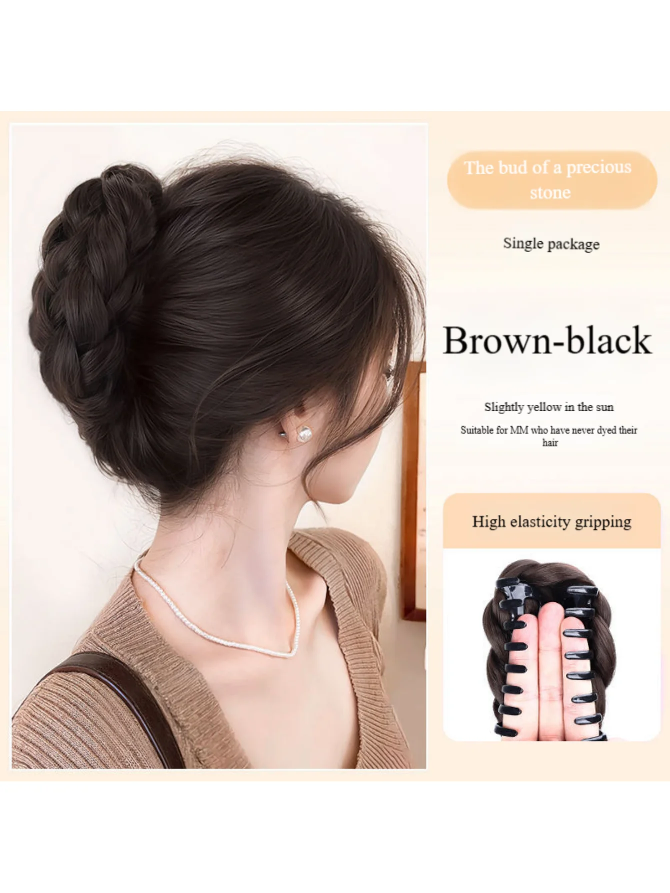 Damen-Haarteil mit geflochtenem Dutt, künstliche Haarklammer, Kleber, Hochsteckfrisur, flauschiges Haar-Accessoire, Haarbündel für den Hinterkopf – Detail 9