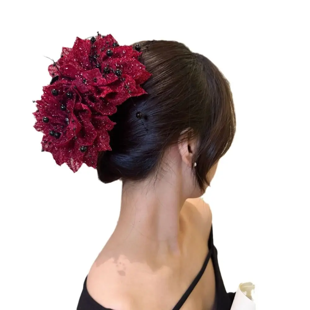 Moda peonía flor agarre Clip borla plástico pelo garra lentejuelas flor horquillas mujeres