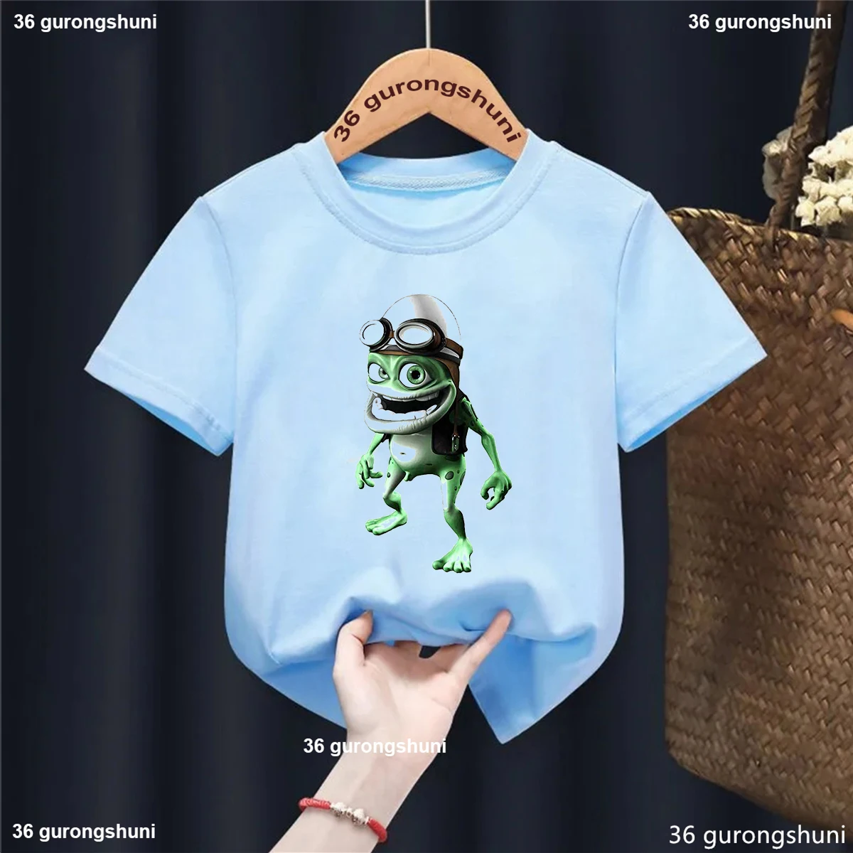 Новинка, Детская футболка с мультяшным принтом Crazy Frog, одежда для мальчиков, топы с коротким рукавом, Прямая поставка