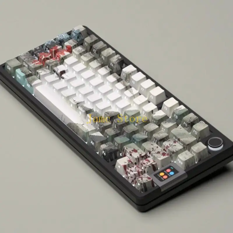 LX0B Elegant PBT Keycaps with Chinese Inks Art Design Side Printed Characters for Most Mechanical Keyboards