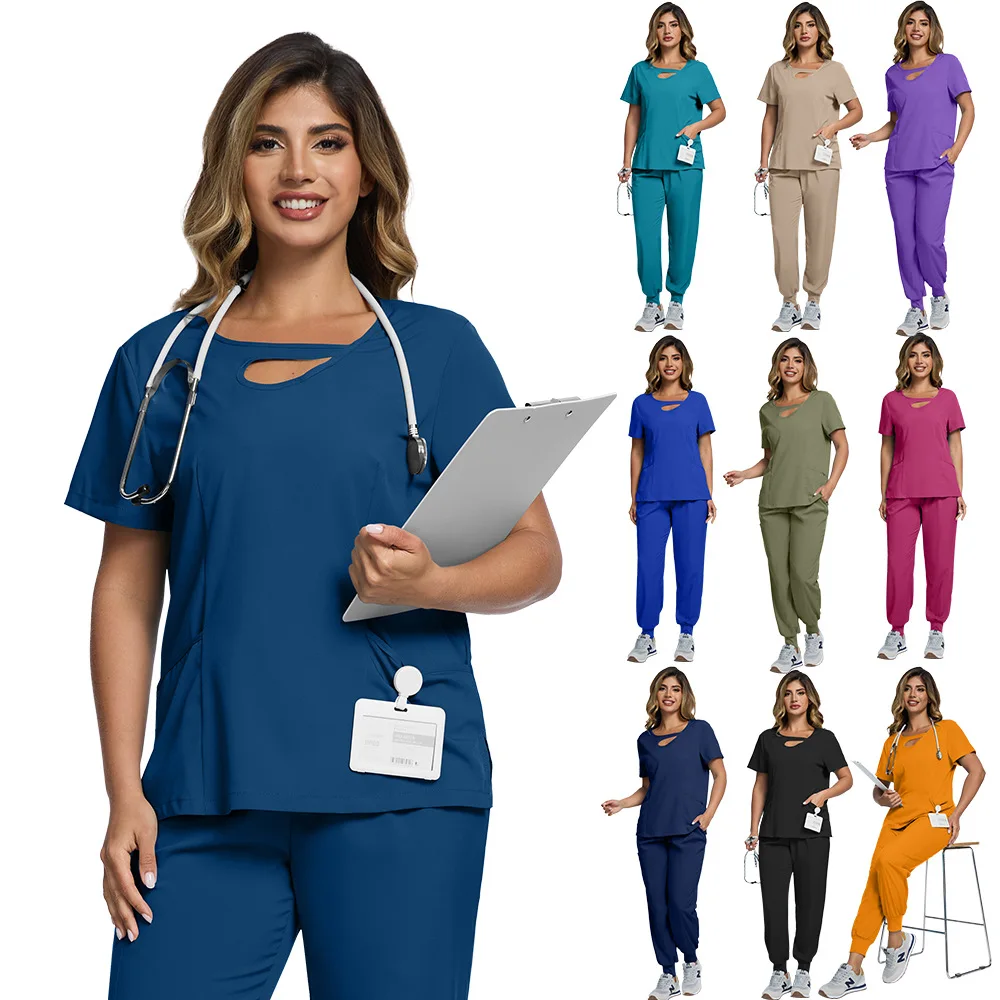 Beauty Workwear Women Medical Nurses Uniform Surgical Scrubs Set Spa Top Pants Clinic Carer Clothes Nursing Uniforms Jogger Suit