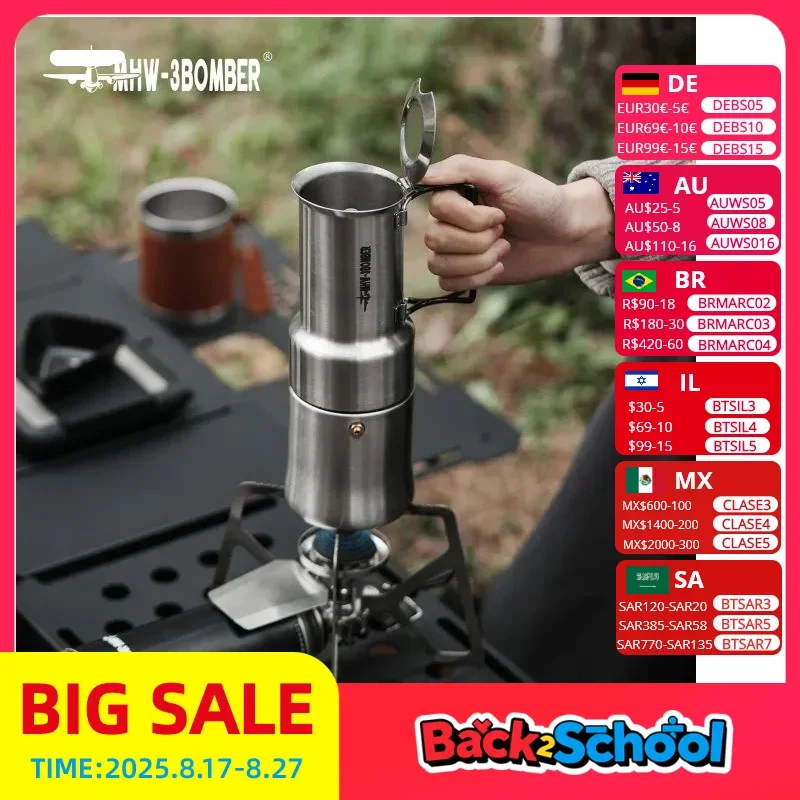 

MHW-3BOMEBR Outdoors Moka Stovetop 350ML Espresso Coffee Pot Stainless Steel Portable Coffee Maker for Camping/Travel