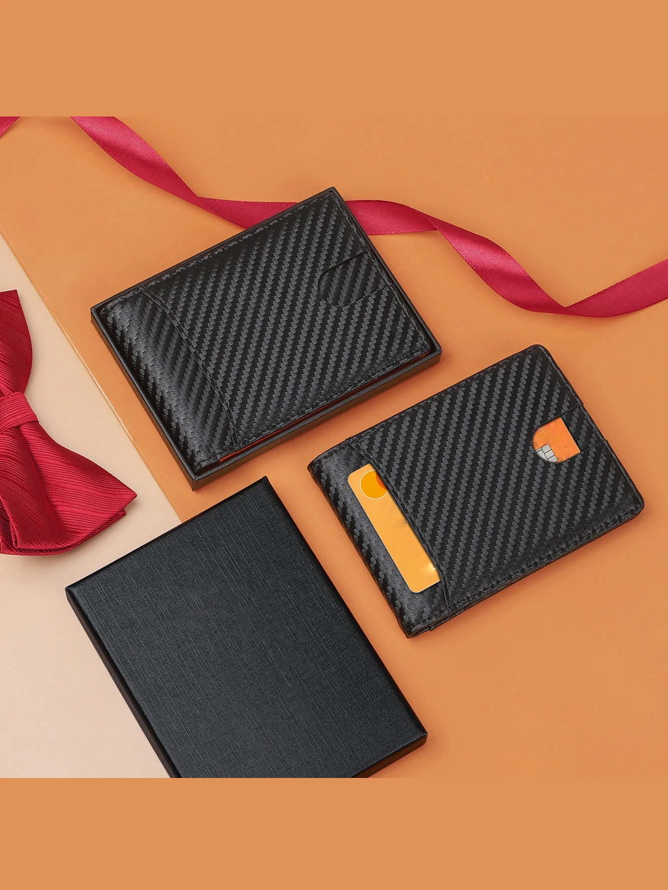 Carbon Fiber Texture Mens Wallet RFID Blocking Money Clip Card Holder Slim Minimalist Leather Bifold Purse Multi Credit Card