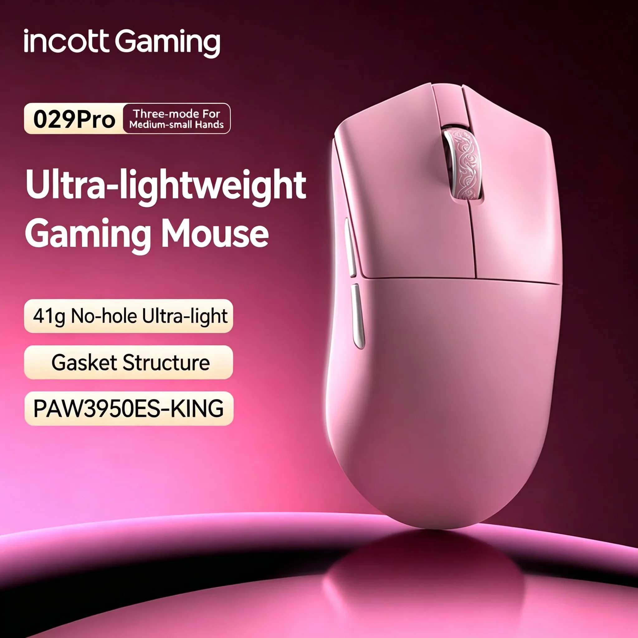 Incott 029 PRO 8K PAW3950 Tri-Mode Wireless Gaming Mouse 34g Ultra Lightweight 26000DPI Ergonomic RGB Macro for PC E-sports Gift