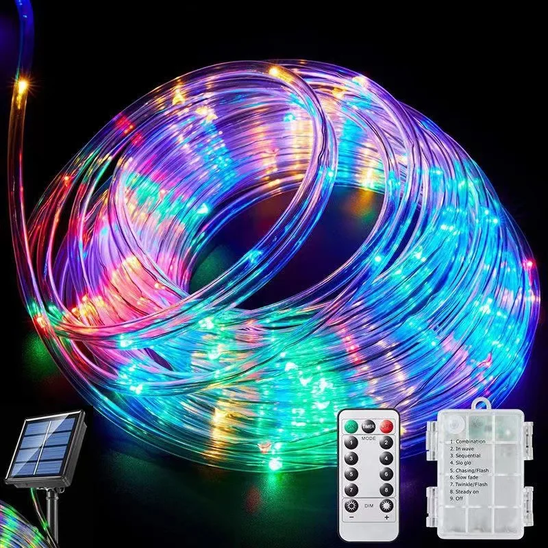 Ao ar livre impermeável LED String Lights, bateria USB, energia solar, lâmpada de jardim, iluminação do Natal, cor decorativa