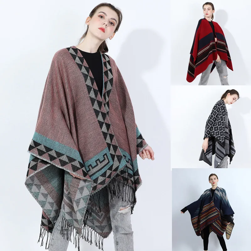 Cross Mirror European and American 2023 Ethnic Style Split Talma Cloak Retro Fashion Minimalism Shawl Blanket Source Supply