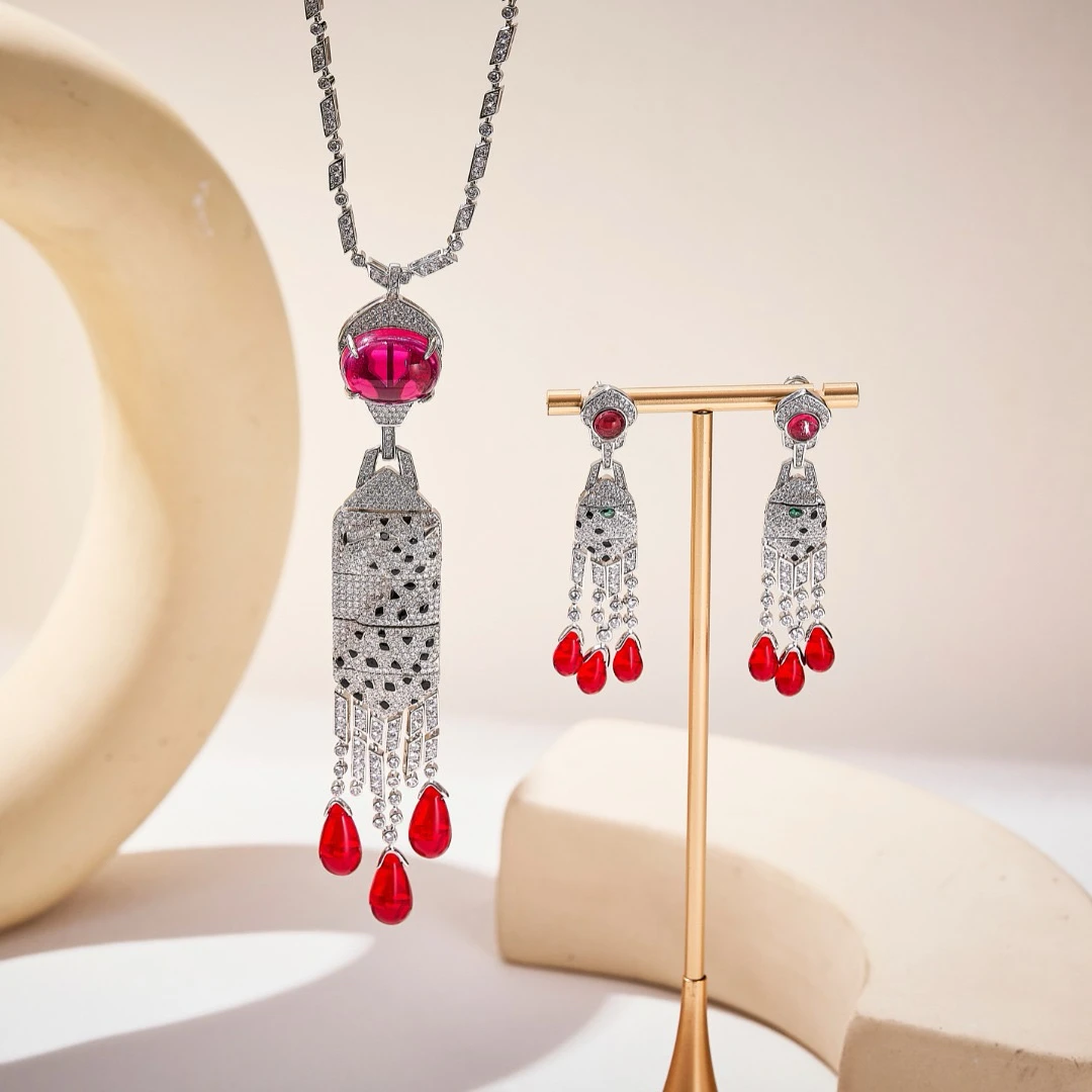 

New Arrival Luxury Fashion AAA Cubic Zirconia Leopard Drop Pendant Tassel Necklace Earrings For Women Wedding Party Jewelry