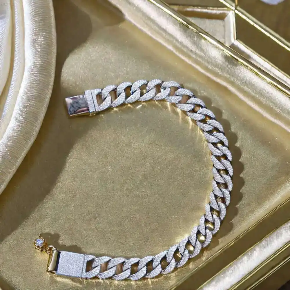 

Factory Price Hip Hop 6.20mm Wide Vvs Moissanite Diamond Cuban Link Chain 925 Silver Iced Out Moissanite Cuban Bracelet for Men