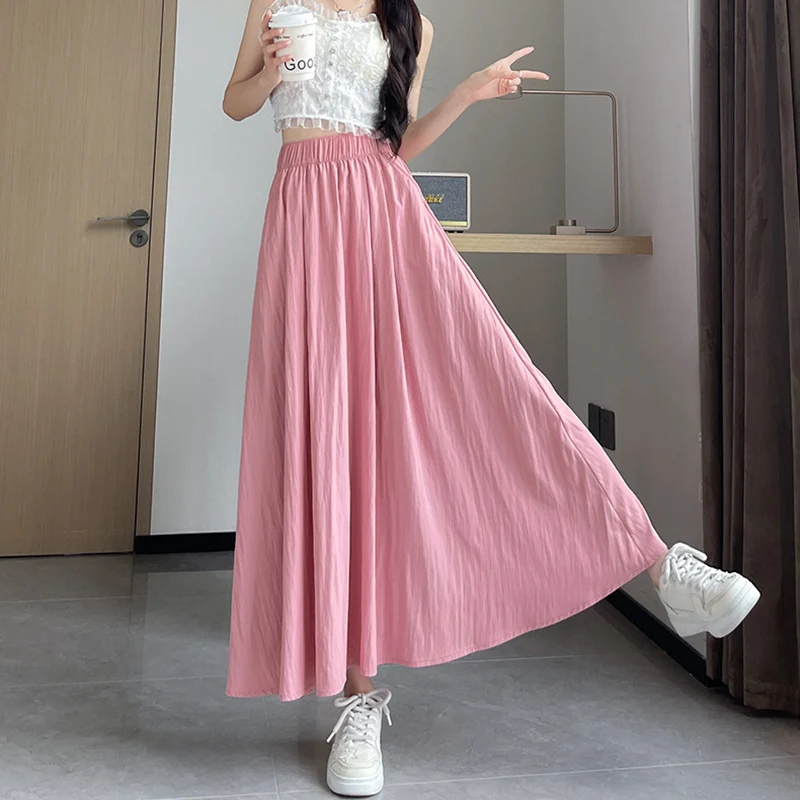 Damskie spódnice w kształcie litery A, plisowane, letnie, z wysokim stanem, szerokie spódnice typu parasol, damskie spódnice 2025, uniwersalne, jednokolorowe, z kieszeniami, długie spódnice.