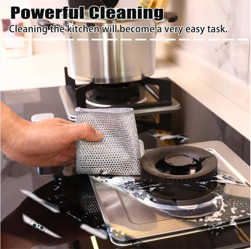 Magic Steel Wire Cleaning Cloths Double -sided Thickened Metal Silver Wires Rags Kitchen Dish Pot Washing Cloth Towel Clean Tool