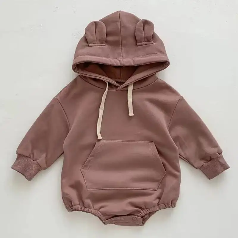 2024 Spring Baby Clothes 0 to 12 months Boys and Girls Hooded Pullover Long sleeved Romper Girl Bodysuit for Newborn