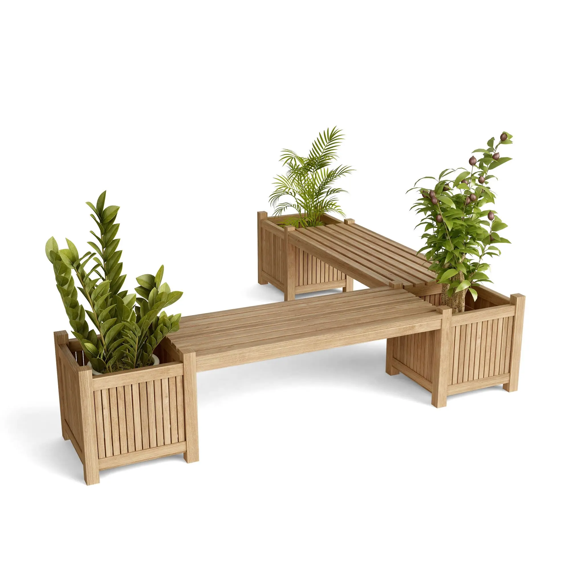 Patio Planter Bench with Integrated Planters for Outdoor Decor