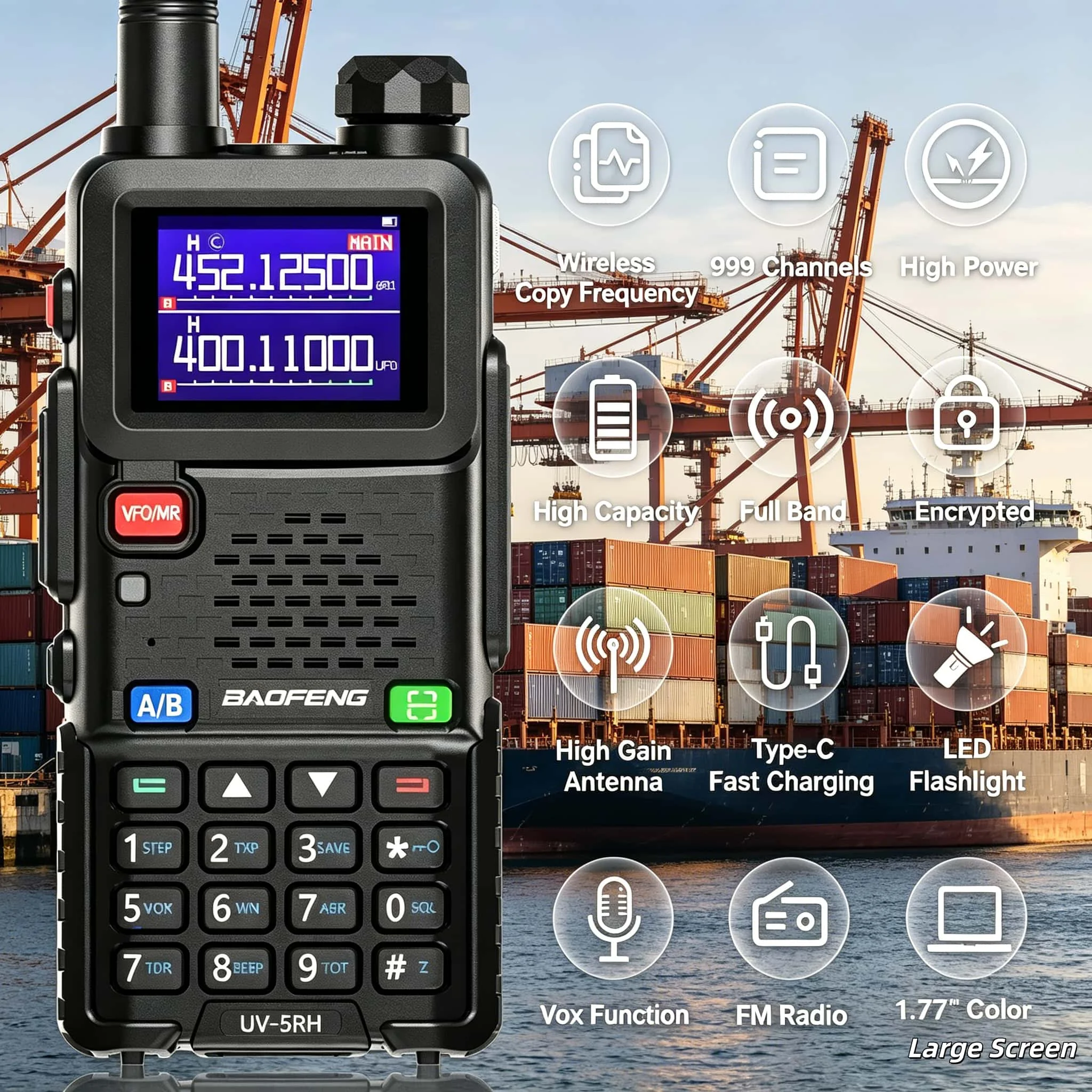 UV-5RH Air Band Walkie Talkie Wirless Copy Frequency Type-C NOAA Long Range 999CH Upgraded UV-5R 5RM Ham Two Way Radio