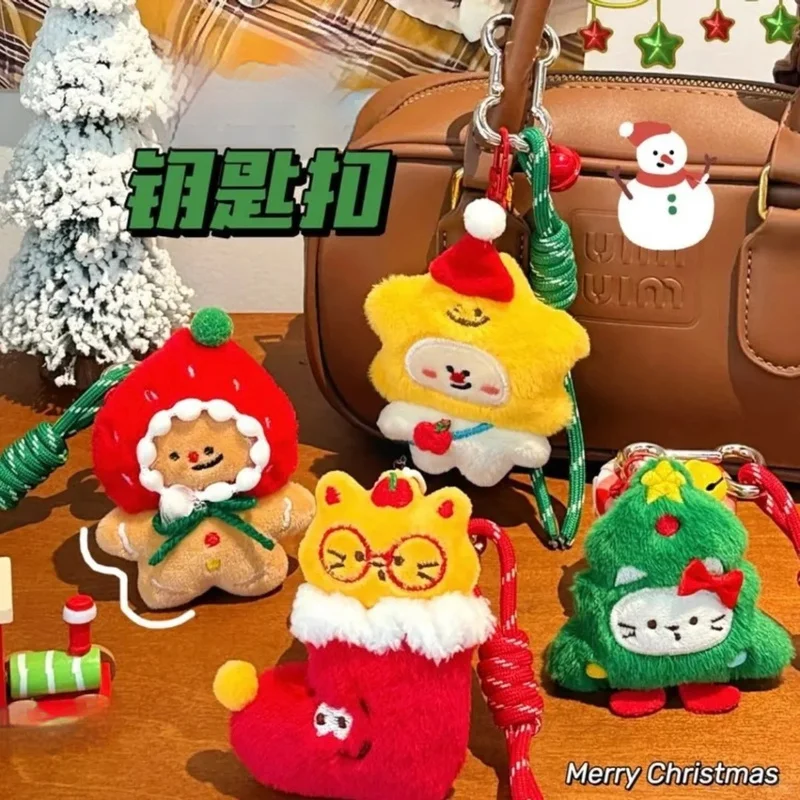 Christmas Tree Kitten Plush Doll Backpack Pendant Keychain Gingerbread Man New Year'S Festival Gift Party Decoration Snowman Elk