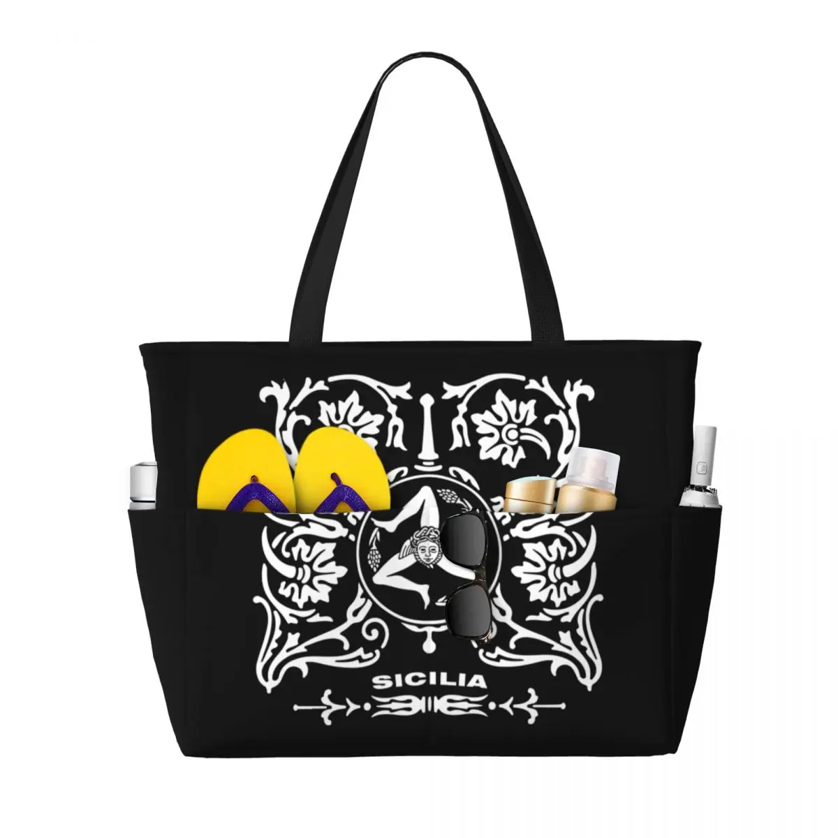 Custom Sicilia Sicily Love Trinacria Logo Grocery Shopping Tote Bag Women Big Capacity Italy Sicilian Pride Beach Travel Bags