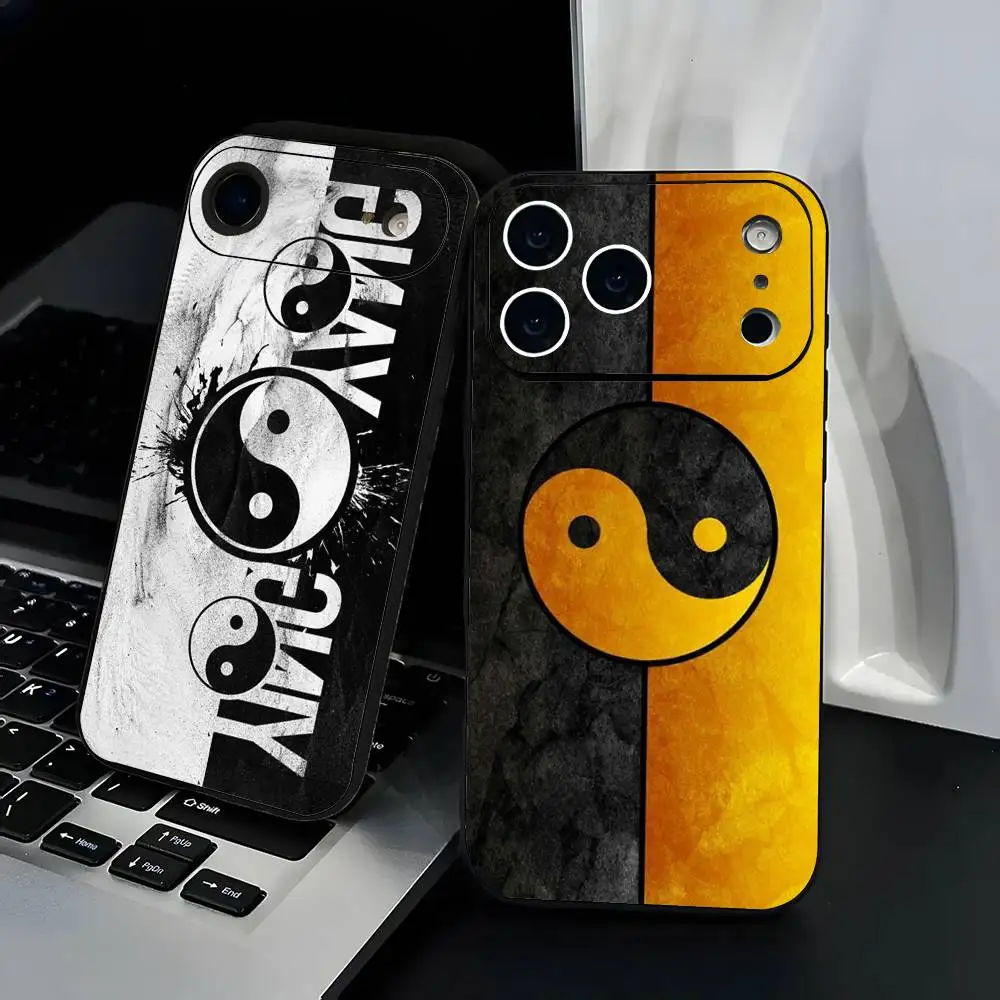 

Chinese runes tai chi Phone Case Fashion Black Frosted TPU Phone Case for iPhone 12-17. UV Spray Painted Design, Anti-fall Daily