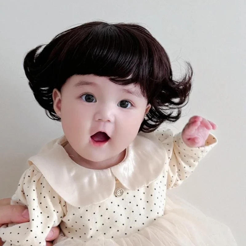 J15U หมวกเด็กผู้หญิง 0-3 ปี น่ารัก พร้อมผมปลอมสั้นหยิก แฟชั่น ทูพีเด็ก หมวกบอนเน็ต อุปกรณ์เสริมถ่ายภาพสุดสร้างสรรค์