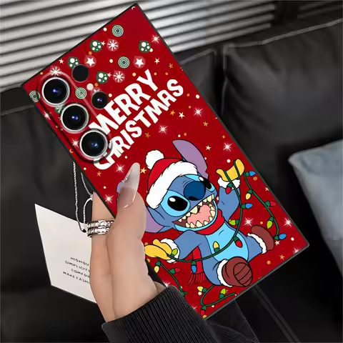 Case for Samsung Galaxy S23 FE S9 S25 Ultra S22 S25+ S20 S24 Plus S21 S24+ Soft Back Phone Cover Christmas Cute Stitch Fummy