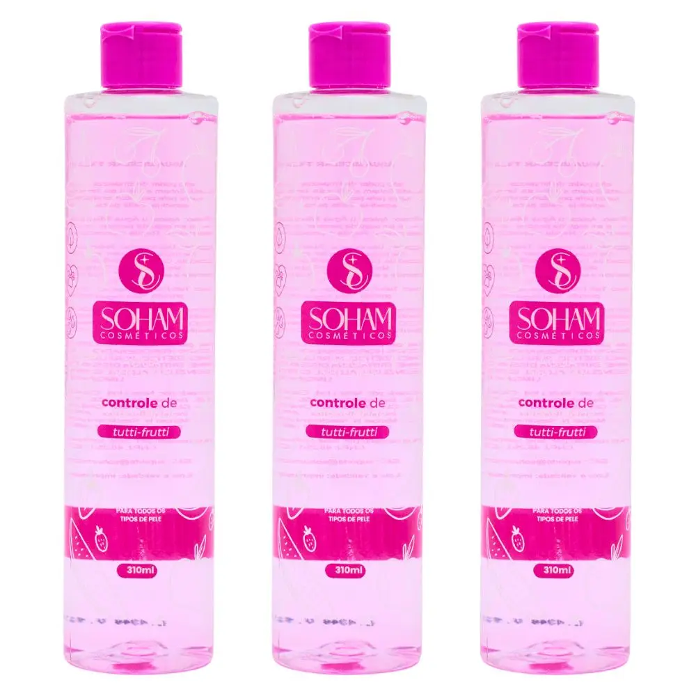 Kit c/ 3 Água Micelar Vegana Controle de Oleosidade Tutti-Frutti Soham Cosméticos
