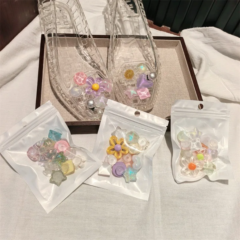 Set of Shoe Charms Transparent Crystal Pearl Flower Jelly Decorations for Square-Toe Sandals