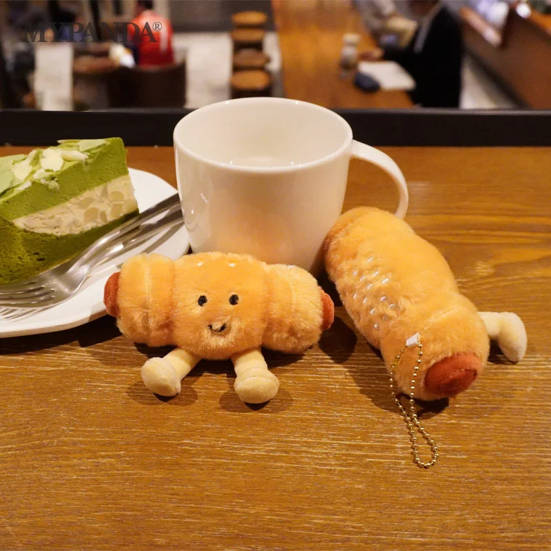 Cute Bread Sausage Plush Doll Toys Keychain Cartoon Ham Sausage Stuffed Filling Keyring Bag Pendant Backpack Charms Decor Gifts