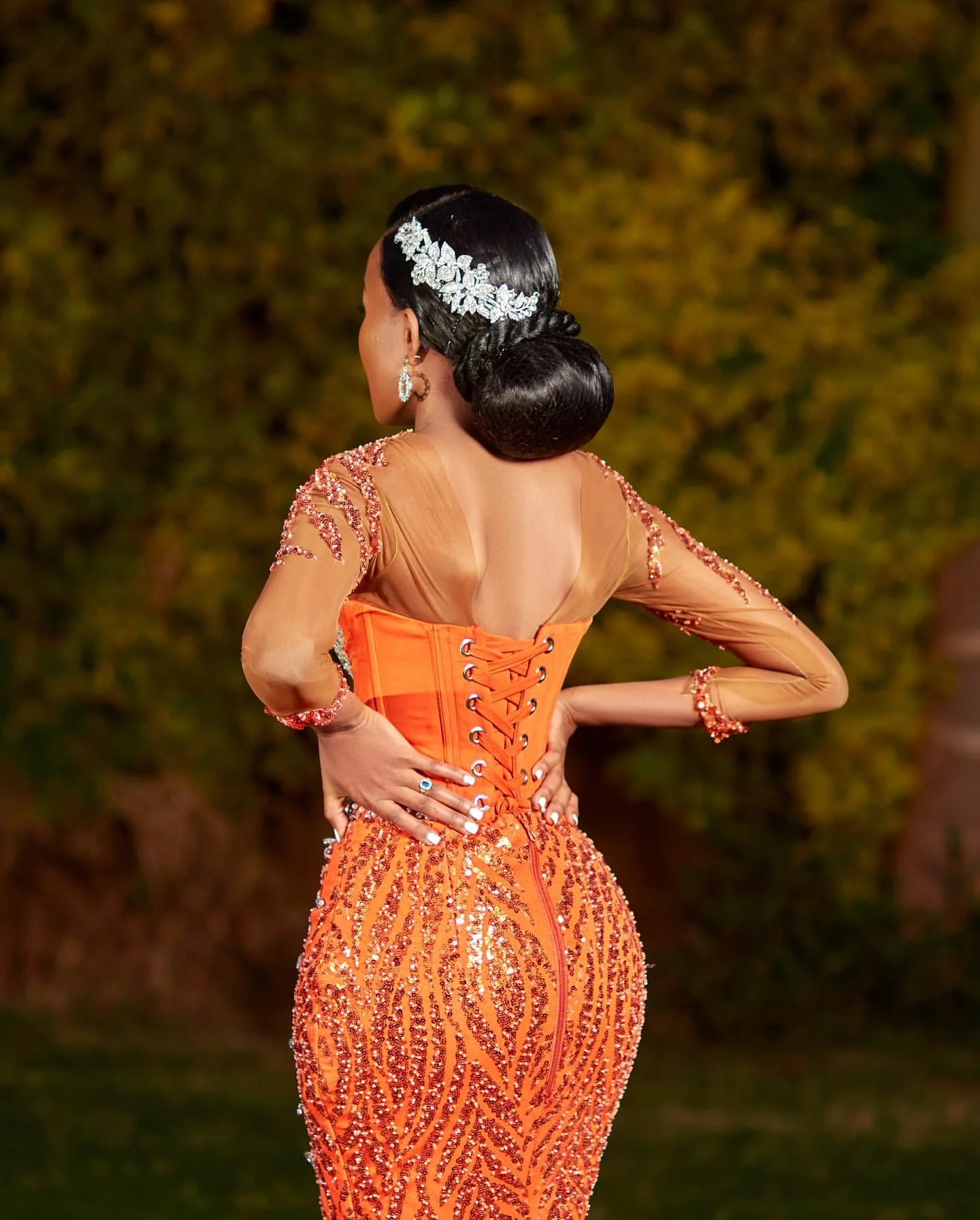 2024 Orange Mermaid Prom Dresses Beaded Crystals Sequined Evening Formal Party Second Engagement Birthday Gowns Dresses 03