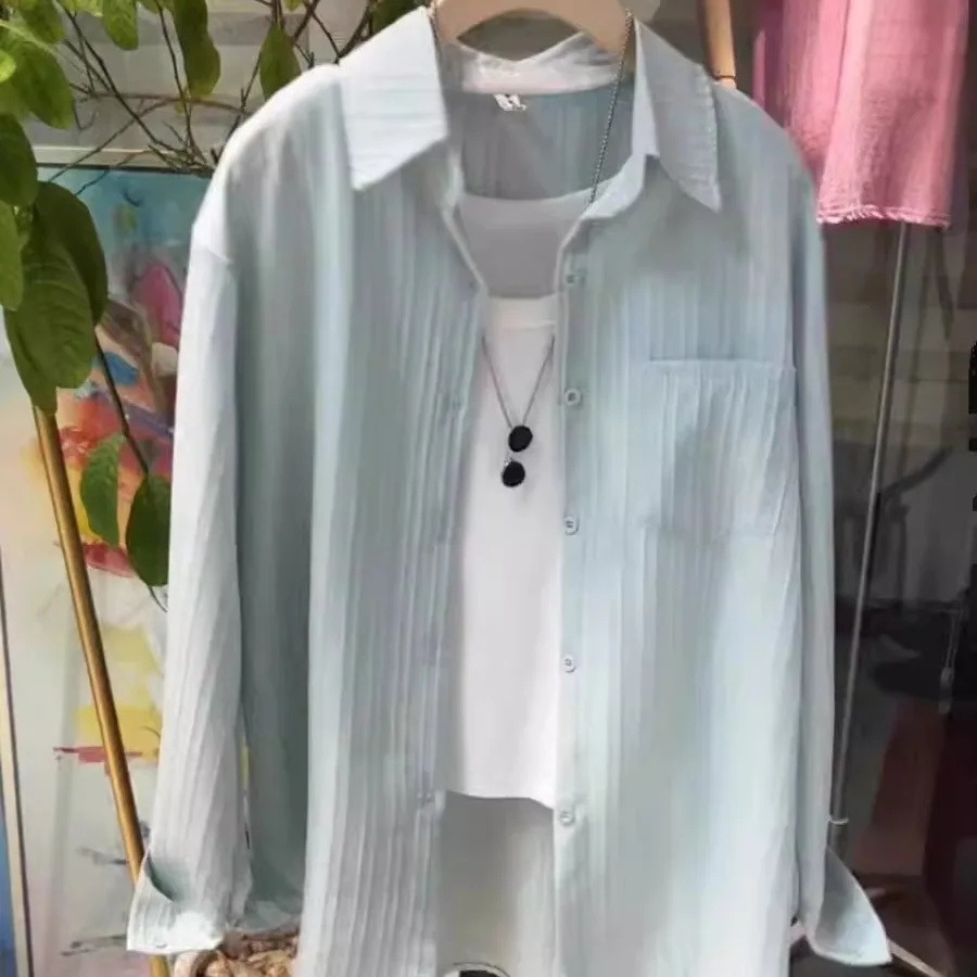 

Loose Long Sve Women's irt Apricot Color UV Protection Spring Summer New Sle Korean Sle Button Design Casual Top